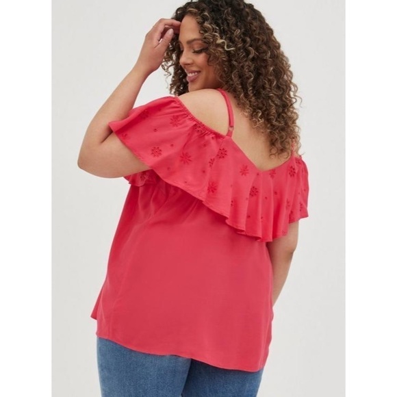 Torrid Challis Embroidered Cold Shoulder Top Size OX - Picture 3 of 8